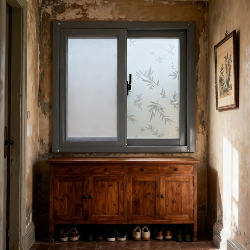 Kellerfenster, horizontales Schiebefenster – Rahmen aus Aluminiumlegierung mit Milchglas und Fliegengitters, Ersatzfenster for Schuppenbelüftung(60x40 cm)