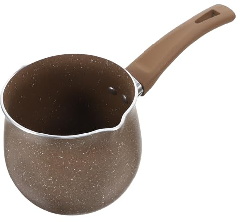 Luxshiny Cacerola Pequeña para Cocinar Leche y Preparar Té, Antiadherente con Mango Resistente al Calor, Color Café de 10 Cm, Olla Multifuncional para Estufa en Cocina Doméstica