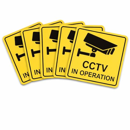 Inside Window CCTV Stickers 5 Pack – 100 x 100 mm | Applies to indoor glass | Reads clearly outside | Camera security warning | Printed side adhesive