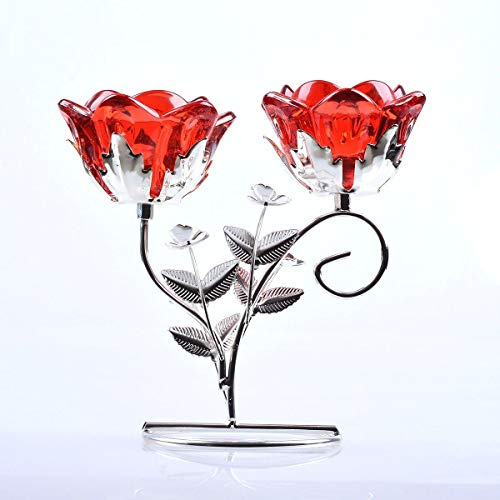 LONGWIN Kerzenhalter Glas Kandelaber für Hochzeits-Tisch, rot, #2