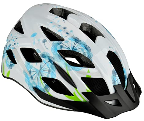 FISCHER Erwachsene Fahrradhelm, Radhelm, Cityhelm Urban Flower, S/M, 52-59cm, weiß blau, mit beleuchtetem Innenring-System
