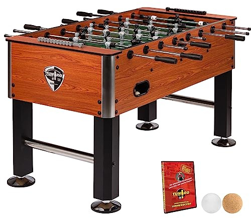 TUNIRO Tischkicker Basic/Pro, vormontiert, 4 Dekorvarianten, schadstoffgeprüft, inkl. DVD + Bälle, Kicker-Tisch Tischfussball