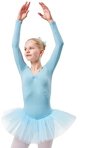 tanzmuster Ballett Tutu Mädchen - Romy - Gr. 92-170 - weiche Baumwolle - Glitzersteine - Ballettbody mit Tüllrock für Kinder