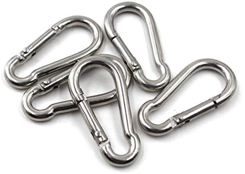 M8 5/16 304 Stainless Steel Spring Snap Link Hook, Loaded Hook,Locking Carabiner Clip Keychain for Home, Camping, Fishing, Hiking, Traveling(5PCS)