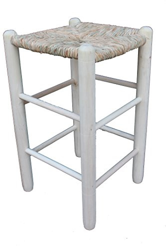 Sillas y Mesas Peña Taburete Mediano Asiento Enea. Madera Natural para Posterior Pintado. Asiento 35x35cm Altura 60cm.