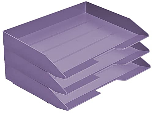 Acrimet Corbeille à Courrier Empilable, Format Paysage, Organiseur de Bureau pour Papier et Document A4, Plastique Résistant (Couleur Violette) (Lot de 3)