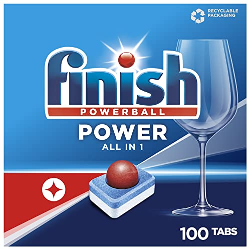 Finish Power All in 1 pastiglie per lavastoviglie, senza fosfati, pastiglie per lavastoviglie con potente Powerball contro lo sporco più ostinato – Confezione risparmio con 100 pastiglie Finish