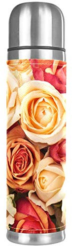 Orange and Peach Roses Leak Proof Water Bottle Stainless Steel Vacuum Cup Flask Insulated Thermos for Hot and Cold Beverages 500 ML for Office, School, Travel