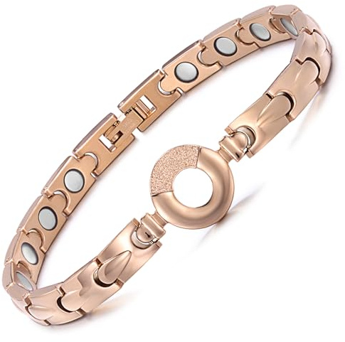RainSo Elegantes Frauengesundheits-Magnetfeldtherapie-Edelstahlarmband, Das Bei Gelenkschmerzen Hilft, Gesundes Magnetarmband, Erhältlich in Silber und Roségold (Roségold)