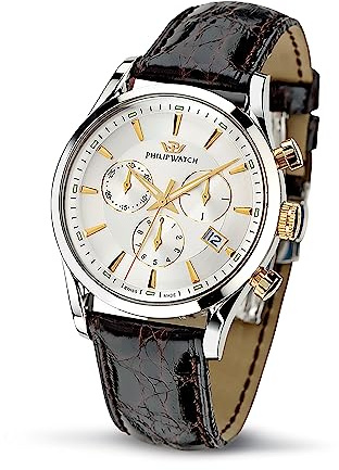 Philip Watch SUNRAY Orologio Uomo Cronografo in Acciaio, Pelle naturale - R8271908009