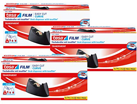 tesa Easy Cut Curve Tischabroller (3er Pack/Curve inkl. 1 Rolle)