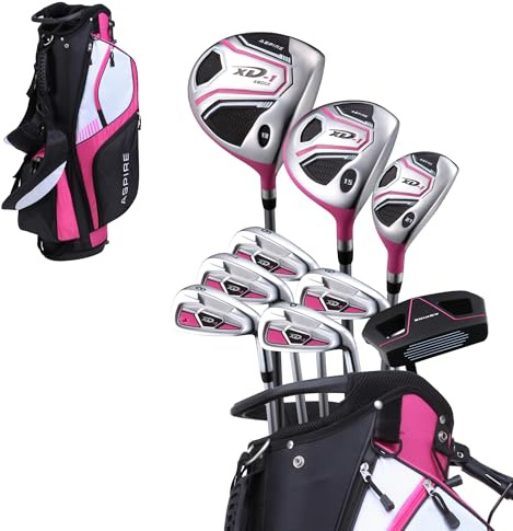 Aspire XD1 golfklubbor för kvinnor, komplett set, inkluderar förare, Fairway, Hybrid, 6-PW järn, putter, stativväska, 3 H/Cs, ultralätta grafitaxlar, golfklubbor kvinnor högerhänta, finns i 3