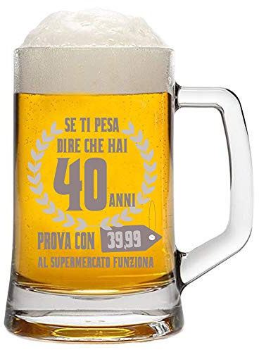 Colorfamily Boccale da Birra con Incisione Compleanno 40 Anni - Prova con 39,99 al supermercato Funziona - Idea Regalo...