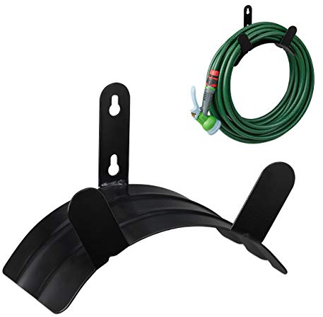 Relaxdays Portatubo da Parete, per Tubi per Irrigazione da 45m con Spessi 5/8'', Supporto da Giardino Salvaspazio, Nero