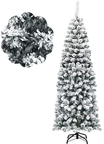 COSTWAY 135/180/225cm Bleistift Weihnachtsbaum mit Schnee, künstlicher Tannenbaum mit Metallständer, Christbaum PVC Nadeln, Kunstbaum Weihnachten Klappsystem Grün (180cm)