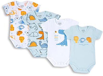 Chicco Unisex babyset, kortärmade bodys av bomullskropp (4-pack), azurblå, 0-3 månader