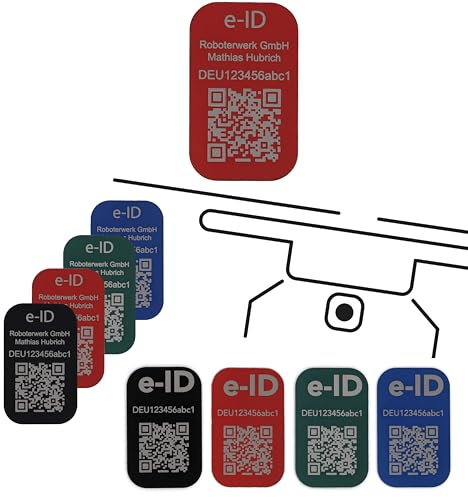 Roboterwerk Drohnen Kennzeichnungsschilder mit Lasergravur | Aluminium | 31x19mm | Rot | QR-Code | e-ID und Registrierungsnummer | Aufkleber