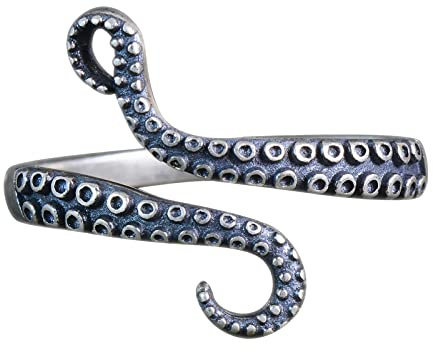 NicoWerk Damen Silberring Tentakel aus 925 Sterling Silber Krake Vintage Geschwärzt Eklatant Verstellbar Offen SRI698