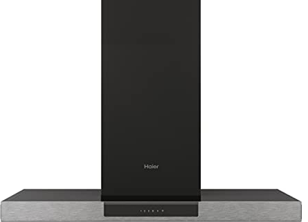 Haier I-Link HATS9DS2XWIFI- Campana extractora 90cm, WIFI, Potencia 746 m3/h, 4 Velocidades, Silenciosa 64 db, Filtros carbono, 3 Filtros Antigrasa, Luz LED, Clase A+, Cristal Negro con frontal Inox