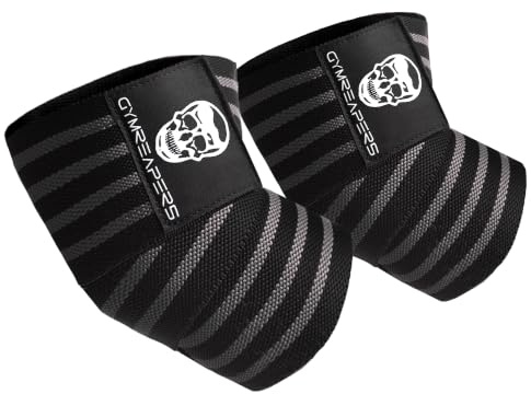 Gymreapers Gewichtheben, Ellenbogenbandage, flexibel, 101,6 cm, Ellenbogen-Kompressionsriemen und Gelenkbandage, für Bankdrücken, Powerlifting und Drücken (Grau)
