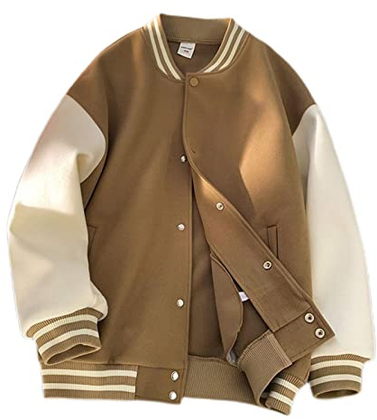 TOXI Einfarbige Nähte Baseballuniform Männer Frühling Lässige Koreanische Bf High Street Jacke American Vinatge Preppy Football Jacket-Apricot,M