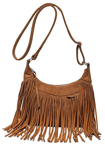 F Fityle Bolso de Hombro, Bolso con Borlas, Bolso de Moda, Moderno, Estilo Flecos, Correa Ajustable para Teléfono Escolar, Trabajo, Portátil Al Aire, Marrón claro