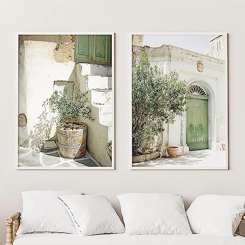 Dittelle Italy Malta Green Olive Tree Poster City Landscape Wall Picture Print Modern Minimalist Canvas Painting Living Room Decor 50x70cm-2Pieces Frameless