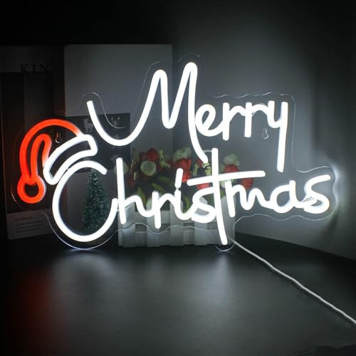Looklight Merry Christmas Señal de neón Sombrero de Navidad luz de neón Led letras blancas señales de luz de neón para fiesta de Navidad niños dormitorio Bar tienda decoración de Navidad regalo