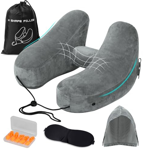 Corpower Nackenkissen Flugzeug, Nackenkissen Aufblasbar mit Kapuze, Nackenhörnchen Erwachsene, Nackenkissen Auto Travel Pillow, Schnell aufblasbares Nackenkissen Reise (Grey)