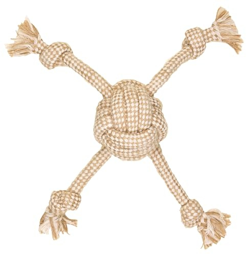 La Cordeline Juguete de Perro Cuerda de algodón cáñamo Natural, para machacar, Juguete Interactivo para Perros Cachorros, Bola de 4 Cuerdas