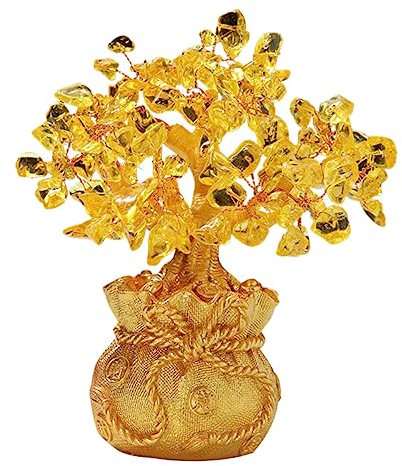 GRIRIW Gelber Geldbaum Dekoration Für Büro Feng Shui Glücksbaum Für Natürliche Citrin Kunsthandwerk Als Schreibtischschmuck