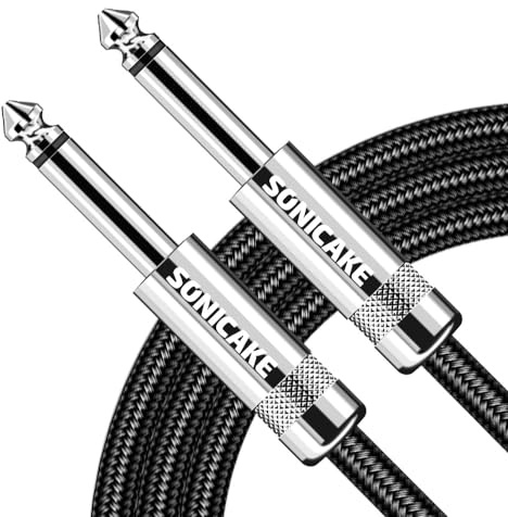 SONICAKE Cavo Chitarra Elettrica 3M Cavo Jack 6.35mm a 6.35mm | Nylon Placcati Oro 1/4 Cavo Noiseless per Chitarra Elettrica Basso Amp Tastiera Nero