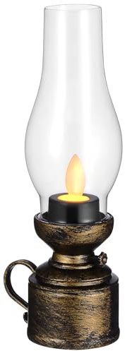 Zerodeko Vintage Flameless Table Lamp - LED Kerosene Lantern Clear Hurricane Lamp Battery Operated Nightstand for Bedroom Home Decor, Emergency Power Outage, Garden & Meditation