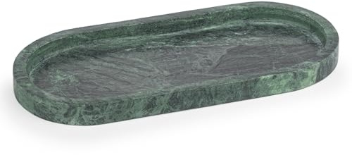 EHC Natural Marble Bathroom Vanity Tray - Oval, Green, 25 x 11.5 x 2 cm - Countertop Sink Storage Organiser for Cosmetic, Perfume, Home Decor
