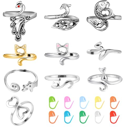 Abeillo Häkelring, 10 Stück Häkelringe Finger mit 10 Verschluss Maschen Markierungen, Geeignet DIY-Bastelzubehör Frauen