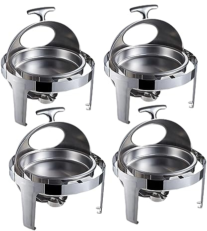 Chafing Dish Buffet Set Rectangular Coil Top Heating Set Insulated Four Piece Water Tray Food Tray Holder Lid for Dining at Parties Weddings Birthdays,four