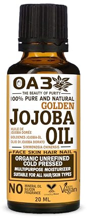 OA3 Certified Organic Jojoba Oil 20ml | 100% Pure & Natural Cold Pressed, Unrefined, Hexane-Free Carrier Oil | Ideal for Hair, Face, and Nails