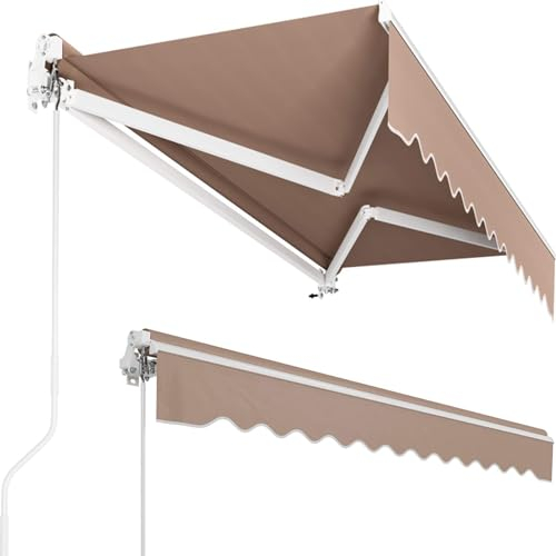 LIFERUN Manuelle Gelenkarmmarkise Markise 250 x 200cm Sonnenmarkise Sonnenschutz Wasserabweisend Wandhalterung Handkurbel Verstellbar Alu/Polyester Terrassenmarkise für Außenterrassen Balkone Beige