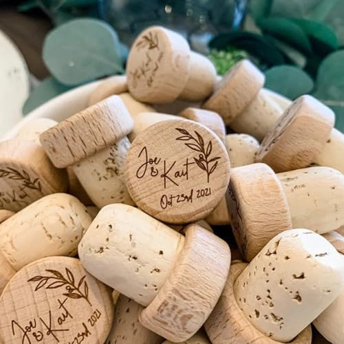 MXN Personalisierte Weinkorken für Hochzeiten, individuelle Weinflaschenkorken, gravierter Holz-Weinverschluss, Laserkork, Flaschenaufsatz, Geschenk, Hochzeit, Party, Dekoration, Gastgeschenk (30