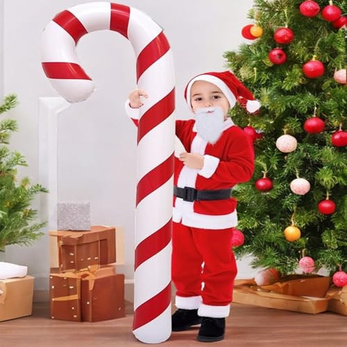 JIAMIAN Weihnachtsmann Krücken, 180cm große aufblasbare Süßigkeiten Krücken, Weihnachten aufblasbare PVC Werkstoff Dekoration, passend für Innen- und Außenweihnachtsfeiern