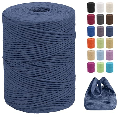 CAMAL Raffia Garn zum Häkeln Von Taschen, 2mm x 300m Geflochten Raffia Papierdraht Weich Raffia Bastgarn Bast zum Stricken Tasche, Strandmütze, DIY Handarbeiten (Tiefblau)