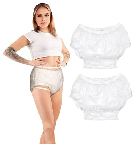 Plastic Diaper Covers for Adult,Adult Leakproof Underwear for Incontinence,Washable Reusable Plastic Pants, 2Pcs Clear Low Noise Plastic Pants (2X-Large (2 Pcs))