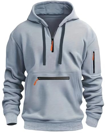 MakingDa Sudadera con capucha para hombre con cremallera de 1/4, bolsillo con cremallera, cordón, forro polar, manga larga, tops de chándal, puños, camisas superpuestas, con capucha, ajuste delgado