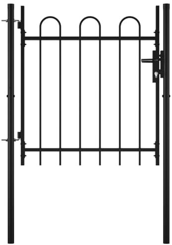 qohoio Single Door Fence Gate with Hoop T O P 100 x 75 cm,Garden Gates High galvanised wrought iron metal swing gate