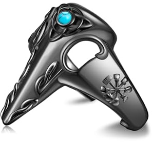 DAYLINLOVE Raben Ring 925er Sterling Silber Totenkopf Krähe Türkis Verstellbarer Offener Daumen Ring Gothic Wikinger Nordischer Heidnischer Schmuck Geschenk für Männer Herren Vater