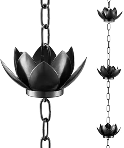 Lawnrden Rain Chain,Lotus Rain Catcher Chain,3.9Ft Powder Coated Rust-Resistant Rainchains,12 Cups Rain Chain Cups to Replace Gutter Downspout,Divert Water and Home Display