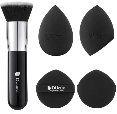 DUcare Makeup-Schwamm & Foundation Pinsel Kabuki Make Up Pinsel | Flat Top Pinsel Schminkpinsel Kosmetikpinsel - Ideal für Cremige, Pudrige oder Flüssige Foundation