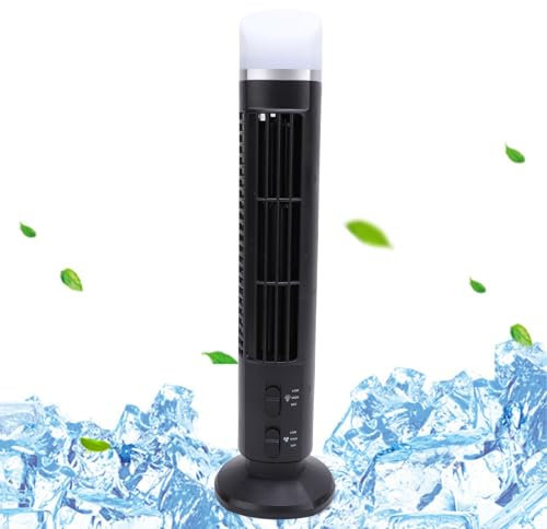 Plyisty Ventilateur Tour, Ventilateur sans Pales, Ventilateur sur Pied Réglable à 2 Vitesses, Ventilateurs de Refroidissement Silencieux Oscillants à 90° avec Lumière, Ventilateur de Sol