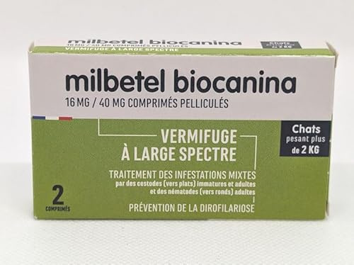 BIOCANINA Milbetel para gatos de más de 2 kg, 2 tabletas antiparasitarias