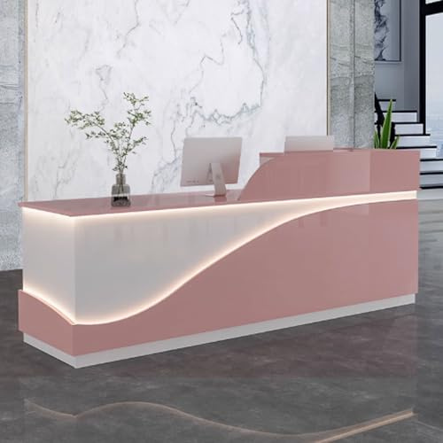 GUQASDV Empfangstheke Rezeption, Empfangstresen für Praxis, Reception Desk Salon, Rezeptionstheke Holzwerkstoff mit Lichtstreifen für Schönheitssalons(Rose+White,120cm)